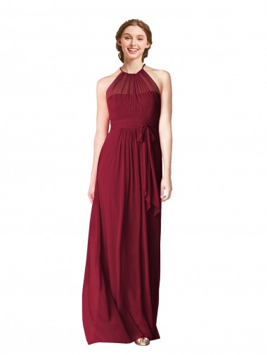 Sleeveless Halter Neck Chiffon Burgundy Long Evening Gowns / Bridesmaid Dresses Cardiff