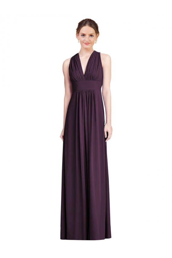Sleeveless V-Neck Soft Chiffon Grape Long Bridesmaid Dress Cardiff