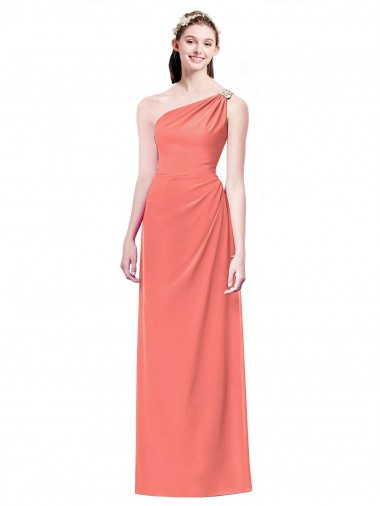Sleeveless One Shoulder Soft Chiffon Coral Long Bridesmaid Dress Cardiff