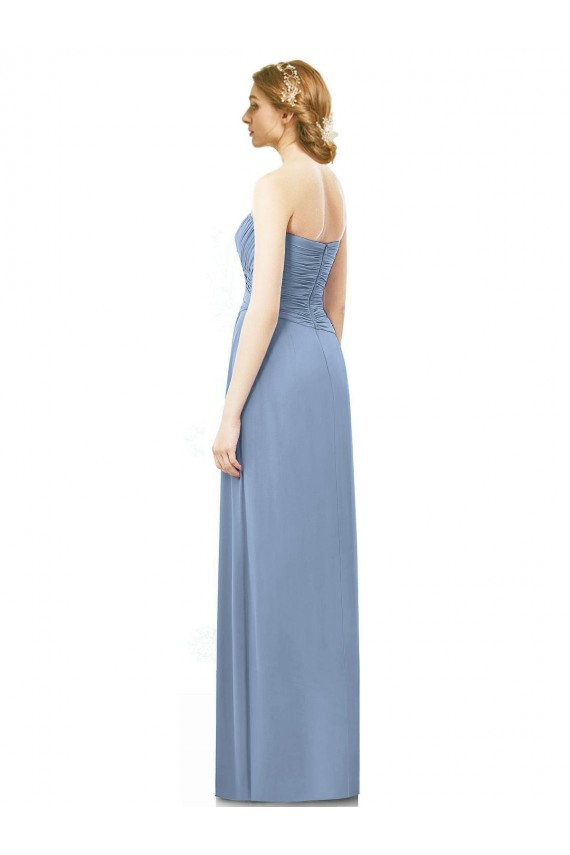 Sleeveless Strapless Chiffon Dusty Blue Long Formal Dresses / Bridesmaid Dresses Cardiff