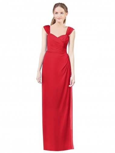 Cap Sleeves Sweetheart Soft Chiffon Red Long Formal Dress / Bridesmaid Dress Cardiff