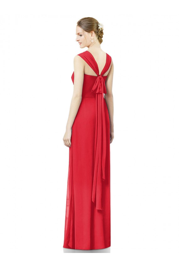 Cap Sleeves Sweetheart Soft Chiffon Red Long Formal Dress / Bridesmaid Dress Cardiff