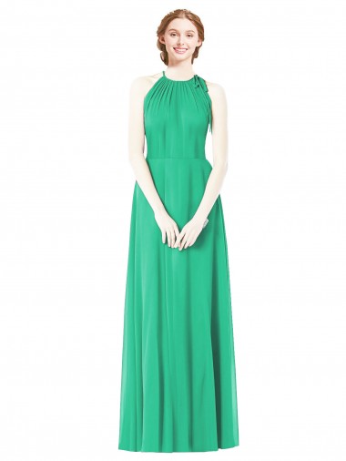 Sleeveless Halter Neck Soft Chiffon Emerald Green Long Bridesmaid Dress Cardiff