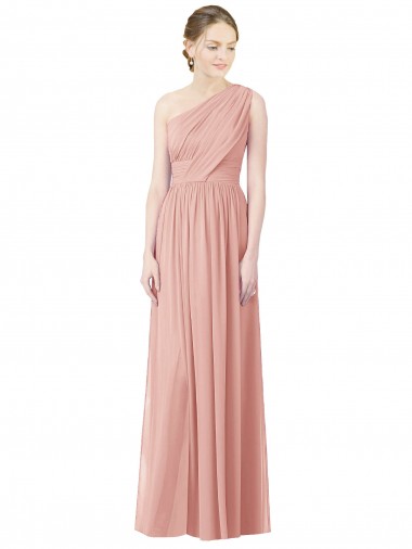 Sleeveless One Shoulder Soft Chiffon Bliss Pink Long Bridesmaid Dress Cardiff