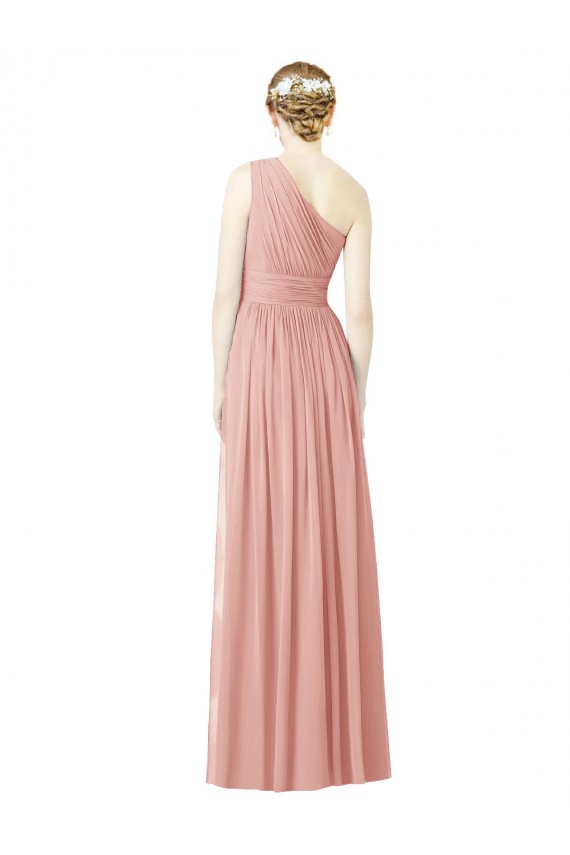 Sleeveless One Shoulder Soft Chiffon Bliss Pink Long Bridesmaid Dress Cardiff