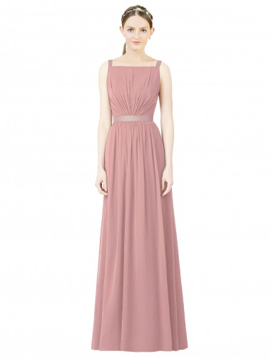 Sleeveless High Neck Soft Chiffon Dusty Pink Long Bridesmaid Dress Cardiff