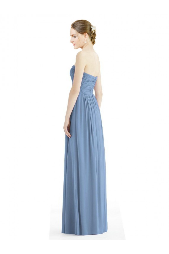 Sleeveless Strapless Chiffon Dusty Blue Long Bridesmaid Gowns Cardiff