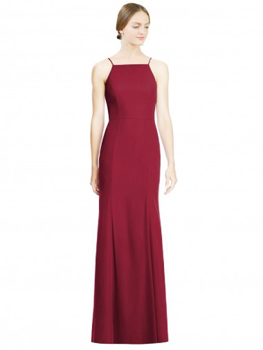 Sleeveless Spaghetti Straps Soft Chiffon Burgundy Long Bridal Party Dress Cardiff