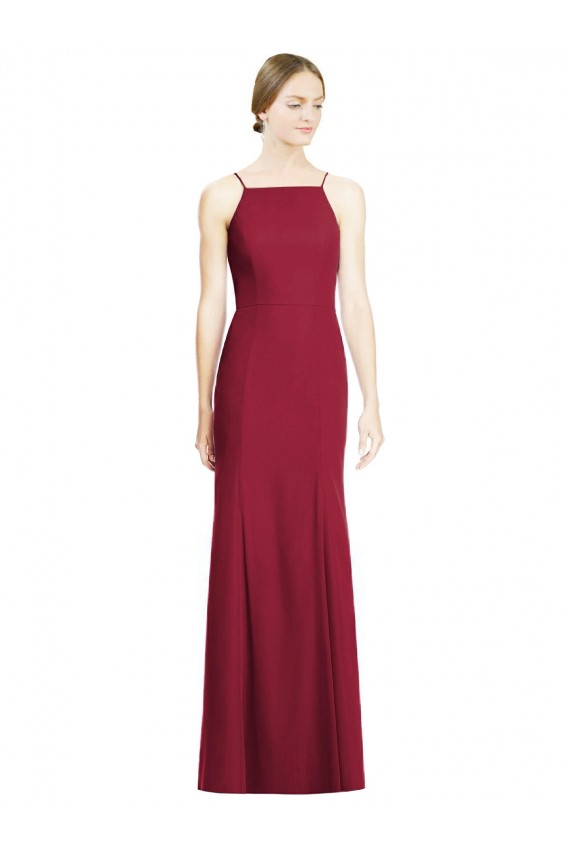 Sleeveless Spaghetti Straps Soft Chiffon Burgundy Long Bridal Party Dress Cardiff