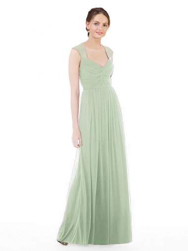 Cap Sleeves Sweetheart Soft Chiffon Sage Long Formal Dress / Bridesmaid Dress Cardiff