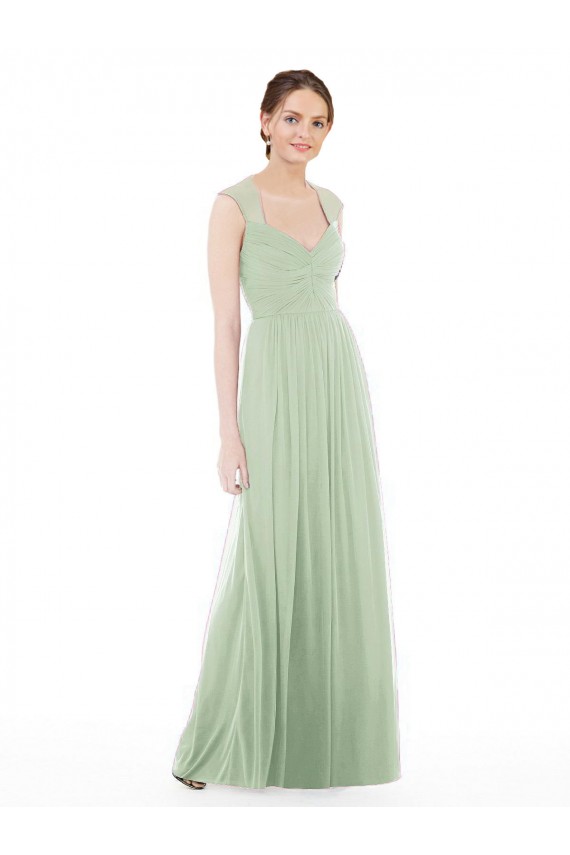 Cap Sleeves Sweetheart Soft Chiffon Sage Long Formal Dress / Bridesmaid Dress Cardiff