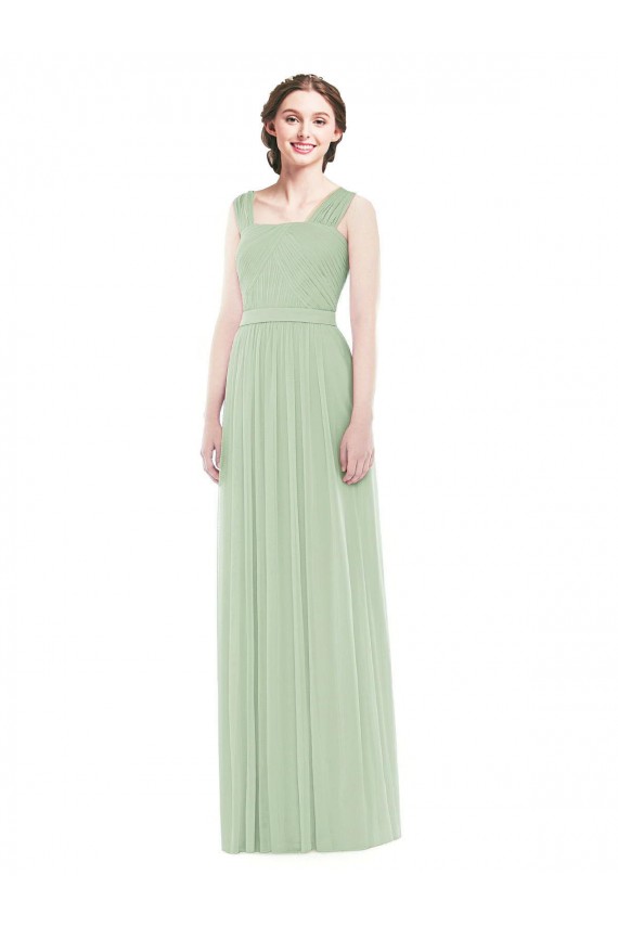 Sleeveless Spaghetti Straps Soft Chiffon Sage Long Bridal Party Dress Cardiff