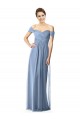 Cap Sleeves Off the Shoulder Soft Chiffon Dusty Blue Long Bridesmaid Dress Cardiff