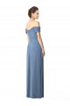 Cap Sleeves Off the Shoulder Soft Chiffon Dusty Blue Long Bridesmaid Dress Cardiff