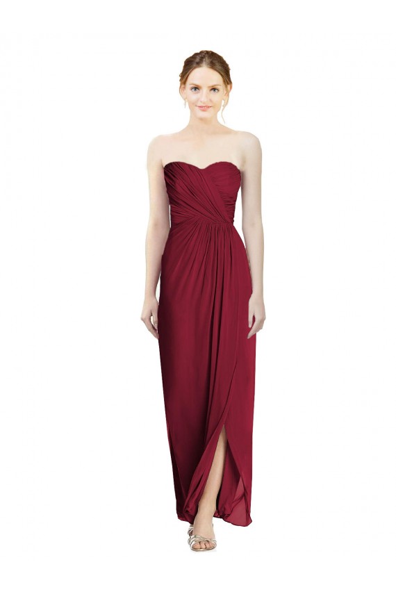 Sleeveless Sweetheart Soft Chiffon Burgundy Sheath Long Bridesmaid Dress Cardiff