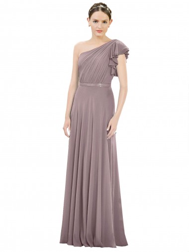 Sleeveless One Shoulder Soft Chiffon Dusty Rose Long Bridesmaid Dress Cardiff