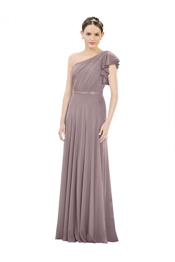 Sleeveless One Shoulder Soft Chiffon Dusty Rose Long Bridesmaid Dress Cardiff