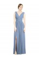 Sleeveless V-Neck Soft Chiffon Dusty Blue Long Semi Formal Evening Dress / Bridesmaid Dress Cardiff