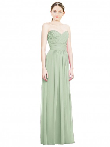 Sleeveless Strapless Soft Chiffon Sage Long Bridesmaid Dress Cardiff