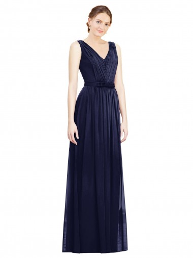 Sleeveless V-Neck Chiffon Dark Navy Long Bridesmaid Gowns Cardiff