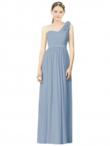 Sleeveless One Shoulder Soft Chiffon Dusty Blue Long Bridesmaid Dress Cardiff