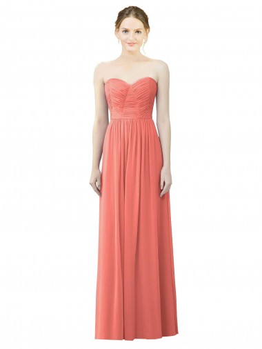 Sleeveless Strapless Soft Chiffon Coral Long Bridesmaid Dress Cardiff