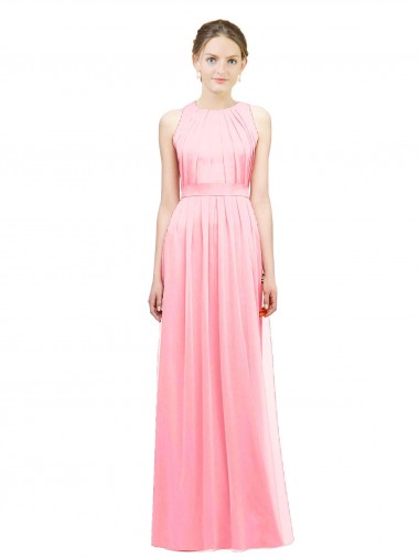 Sleeveless Halter Neck Soft Chiffon Salmon Long Bridesmaid Dress Cardiff