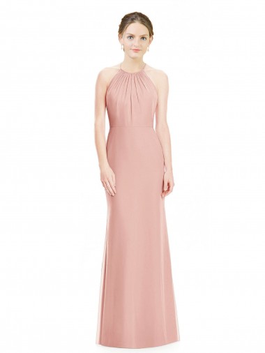 Sleeveless Halter Neck Soft Chiffon Bliss Pink Long Bridesmaid Dress Cardiff