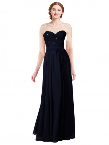 Sleeveless Sweetheart Soft Chiffon Dark Navy Long Formal Dress / Bridesmaid Dress Cardiff