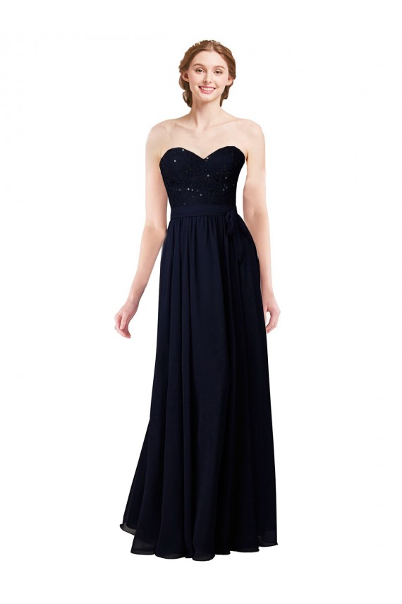 Sleeveless Sweetheart Soft Chiffon Dark Navy Long Formal Dress / Bridesmaid Dress Cardiff