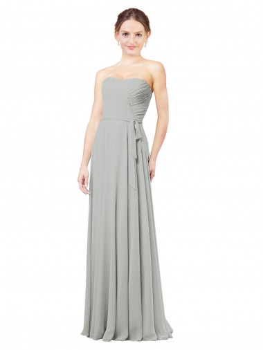 Sleeveless Sweetheart Soft Chiffon Silver Long Bridesmaid Dresses Cardiff