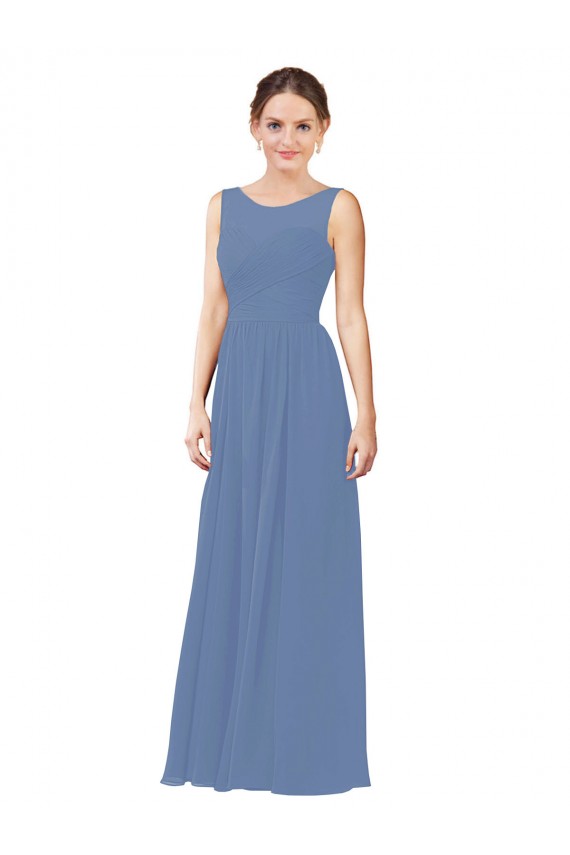 Sleeveless Sweetheart Soft Chiffon Windsor Blue Sheath Long Bridesmaid Dress Cardiff