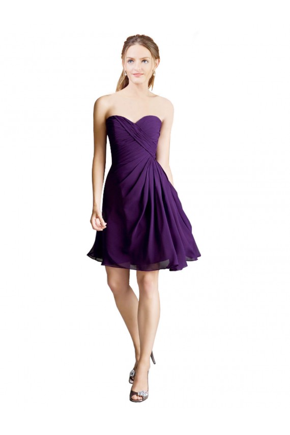 Sleeveless Strapless Soft Chiffon Purple Knee Length Bridesmaid Dress Cardiff