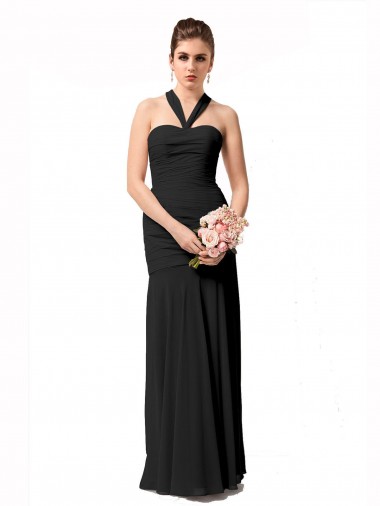 Sleeveless Halter Neck Chiffon Black Long Bridesmaid Dress / Evening Dress Cardiff