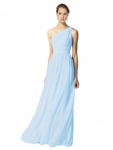 Sleeveless One Shoulder Soft Chiffon Light Sky Blue Long Bridesmaid Dress Cardiff