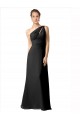 Sleeveless One Shoulder Soft Chiffon Black A-Line Long Bridesmaid Dress Cardiff
