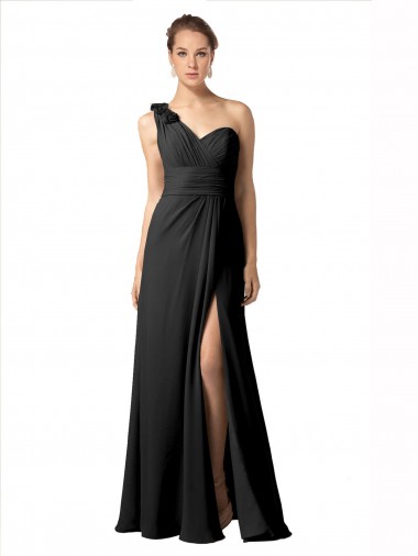 Sleeveless Sweetheart Soft Chiffon Black Long Bridesmaid Dress / Formal Dress Cardiff