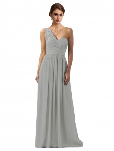 Sleeveless One Shoulder Soft Chiffon Silver Long Bridesmaid Dress Cardiff