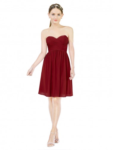 Sleeveless Sweetheart Soft Chiffon Burgundy Knee Length Bridesmaid Dress Cardiff