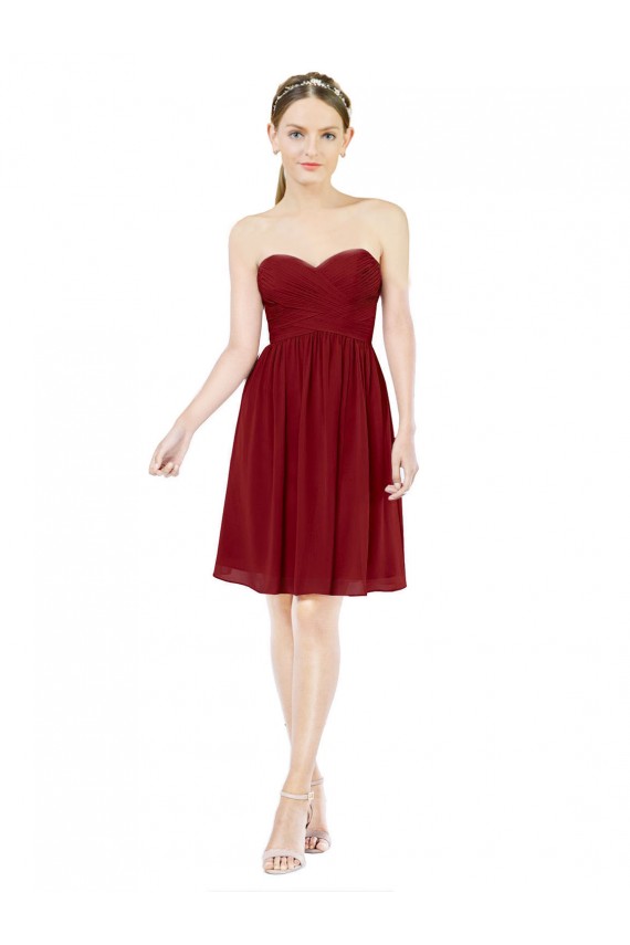 Sleeveless Sweetheart Soft Chiffon Burgundy Knee Length Bridesmaid Dress Cardiff