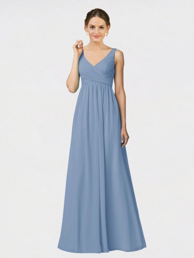 Sleeveless Sweetheart Soft Chiffon Dusty Blue Long Bridesmaid Gown Cardiff