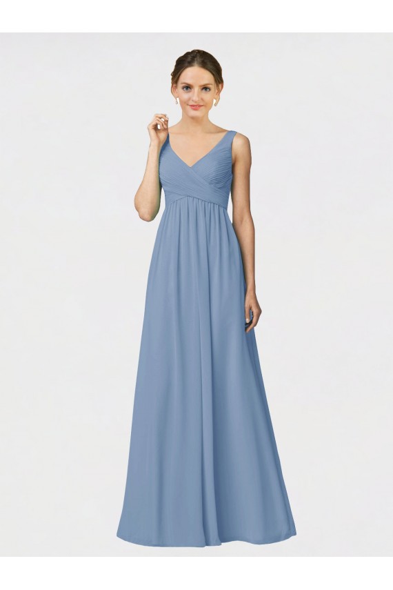 Sleeveless Sweetheart Soft Chiffon Dusty Blue Long Bridesmaid Gown Cardiff