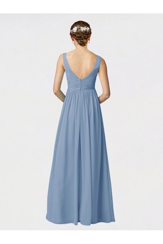 Sleeveless Sweetheart Soft Chiffon Dusty Blue Long Bridesmaid Gown Cardiff