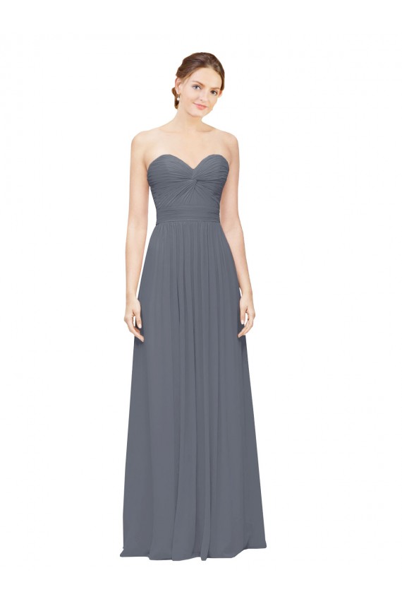 Sleeveless Sweetheart Soft Chiffon Slate Grey Long Bridesmaid Dress Cardiff