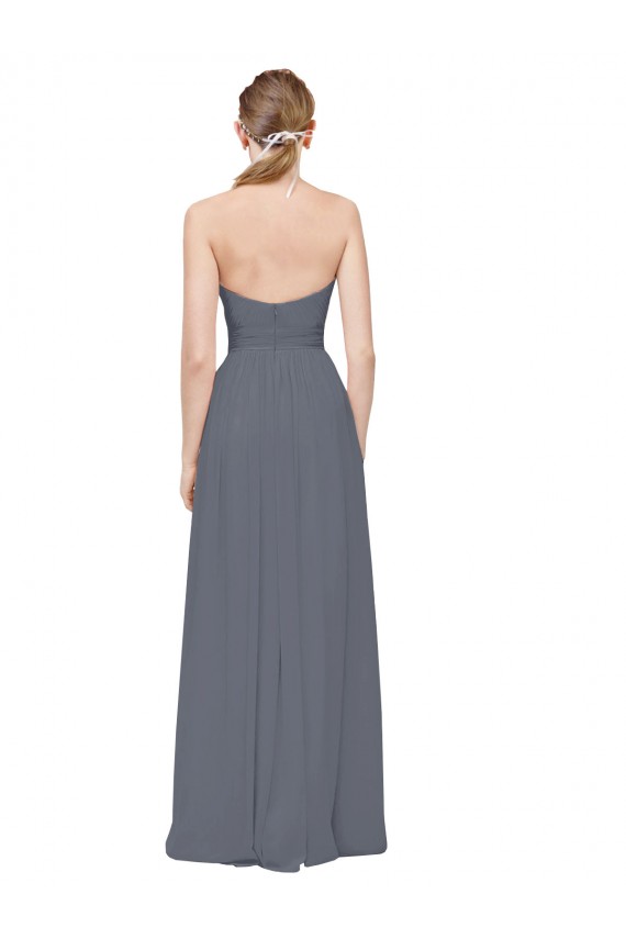 Sleeveless Sweetheart Soft Chiffon Slate Grey Long Bridesmaid Dress Cardiff