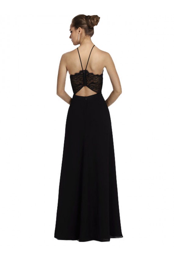Sleeveless Halter Neck Soft Chiffon & Lace Black Long Bridesmaid Gown Cardiff