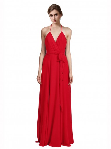Sleeveless V-Neck Chiffon Red Long Bridesmaid Dress Cardiff
