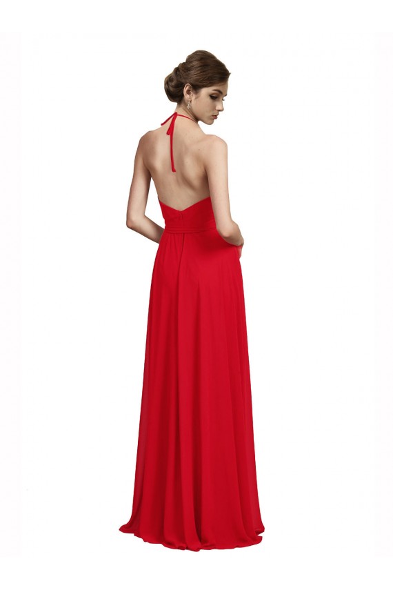 Sleeveless V-Neck Chiffon Red Long Bridesmaid Dress Cardiff