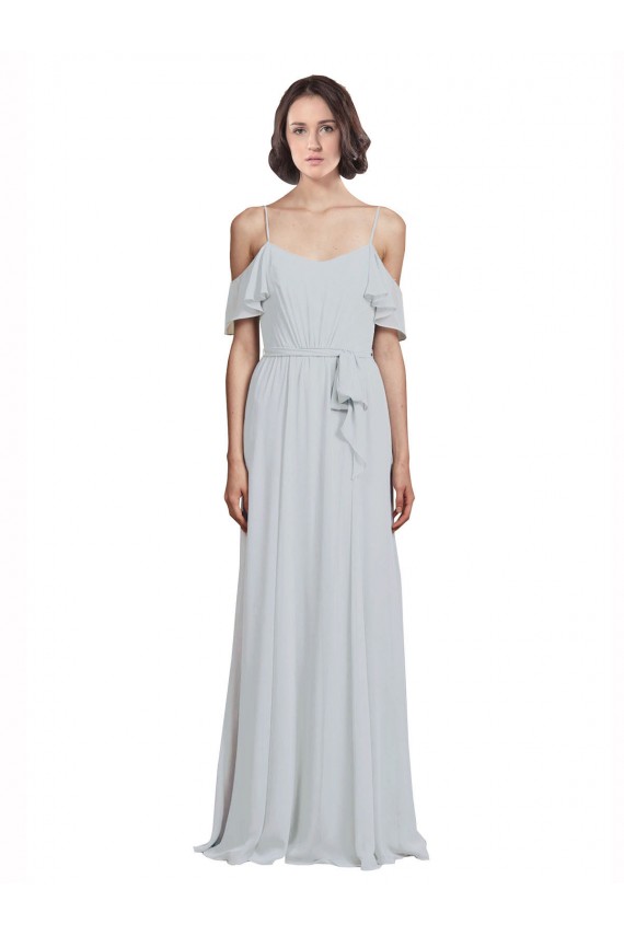 Sleeveless Spaghetti Straps Soft Chiffon Frost Long Formal Dress / Bridesmaid Dress Cardiff