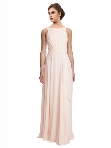 Sleeveless High Neck Chiffon Cream Pink Long Bridesmaid Dress / Evening Dress Cardiff